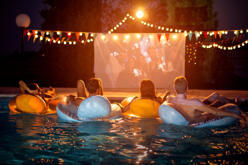 Movie screen beside the pool - MPG